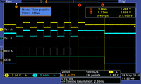 This mode works very similar to the passive mode. The addition is in setting delay after receiving stop bit. Following example shows converter with 400Âµs delay. (yellow - data in; light blue - data out)